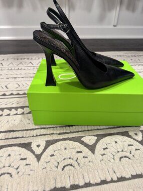 Sam Edelman Odette Slingback Pump Black Leather Pointed Toe Heel Size 7.5